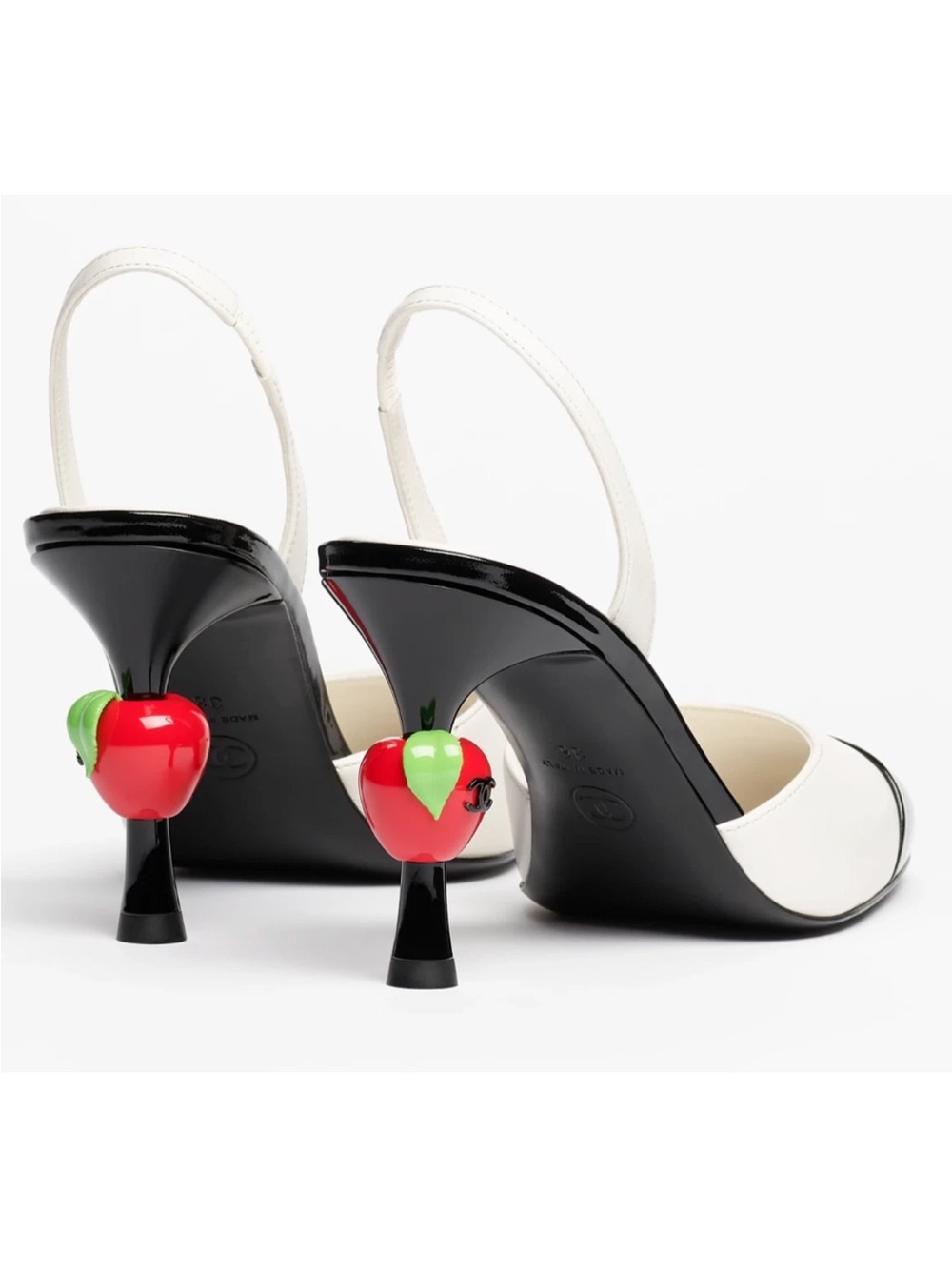 Chanel 26A Metiers Blazy White Black Red Apple Sling CC Slingback Heel Pump 38 - Picture 13 of 16
